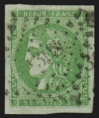 n°42B, Cérès Bordeaux, 5c vert-jaune-pâle, oblitéré losange PC du GC - B/TB - Photo 1/2