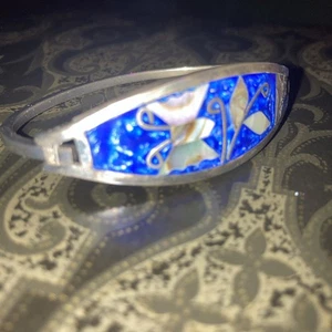Silver with Abalone Shell Butterfly Inlay Bracelet Mexico - Picture 1 of 17