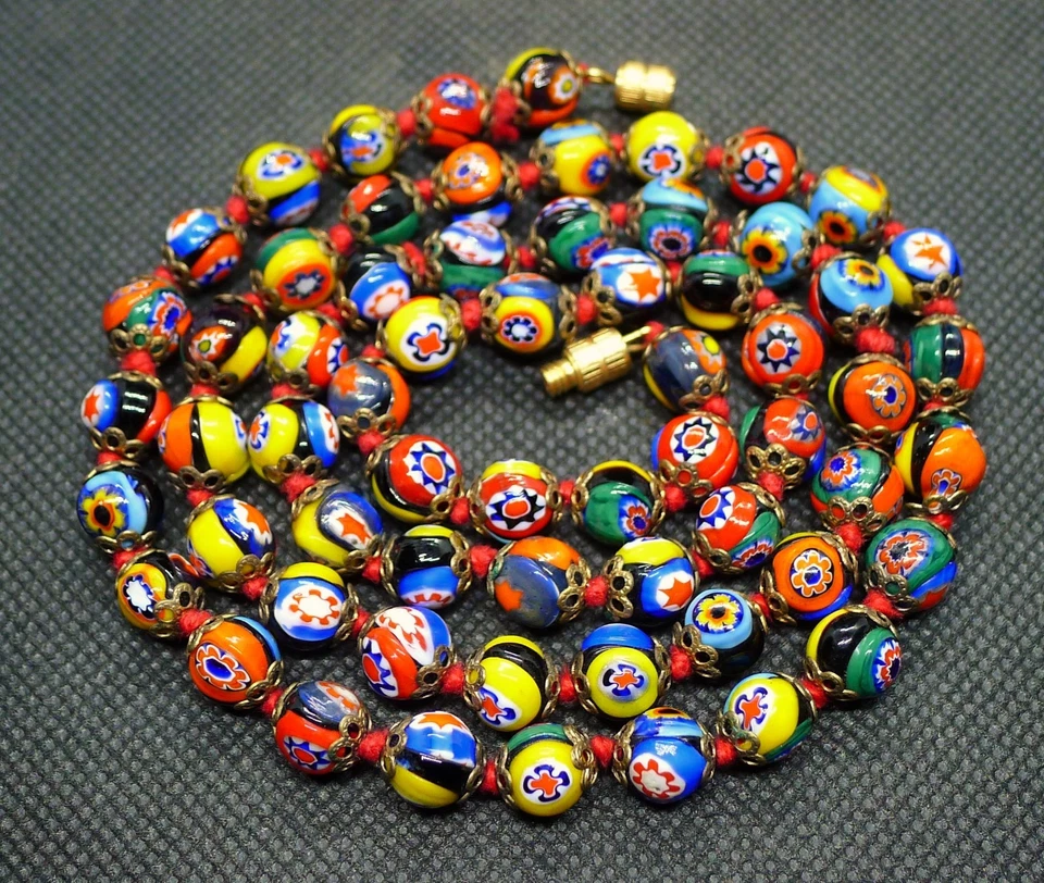 68cm Collier Perle Millefiori Murano Ancien Antique Venetian Glass Bead Necklace - Photo 1/2