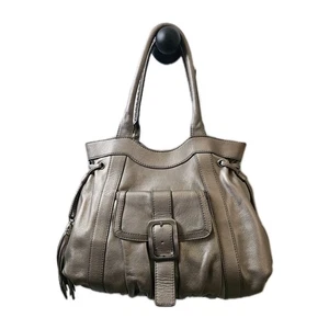 Cole Haan pewter leather handbag with tassels Boho Hippie Flair  - Picture 1 of 9