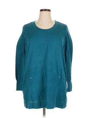 Daisy Fuentes Women Green Pullover Sweater 1X Plus - Image 1 of 4
