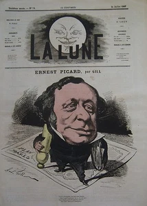 AVOCAT ERNEST PICARD CARICATURE de GILL JOURNAL SATIRIQUE LA LUNE 1867 - Picture 1 of 1