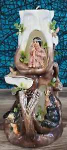VTG 3D Art Carved Wax Pillar Candle 11" TALL WOLVES INDIAN TREE WILD LIFE ANIMAL - Picture 1 of 16