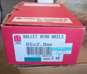 Able Cooke 65 x 2.8mm 2kg Bright Steel Bullet Head Nails - Picture 1 of 4