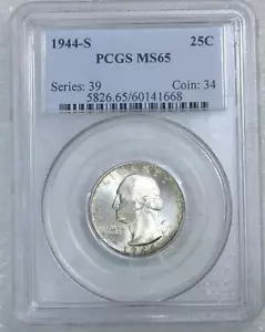 1944 S Washington Silver Quarter PCGS MS65 Nice Original Luster #H94A - Foto 1 di 4