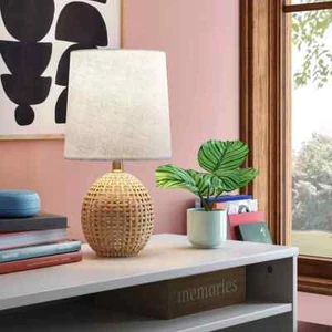 Round Wicker Table Lamp Brown - Room Essentials™: ETL Listed, No Assembly - Picture 1 of 6