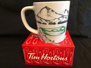 Taza de cerámica blanca de pasatiempos canadienses Tim Hortons: piragüismo 2018 nueva en caja - Imagen 1 de 8
