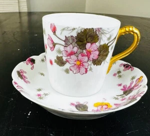 Antique Haviland & Co Limoges France Pink Flowers Gold Trim Teacup & Saucer - Picture 1 of 13