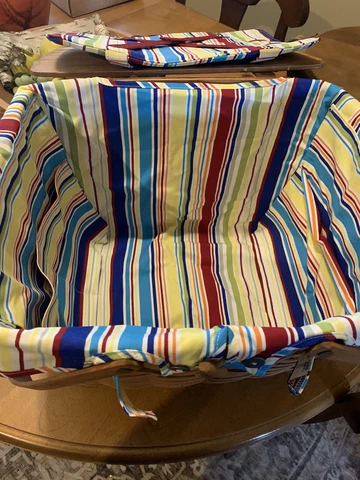 Longaberger Large Picnic Basket Sunny Day Stripe Liner 2 pc Blue Red Yellow Cover