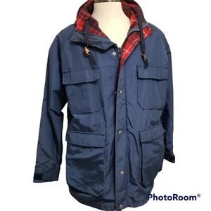 Woolrich Blue Barn Coat Red Wool Plaid Lining 1960’s Size L USA. Vintage  - Picture 1 of 9