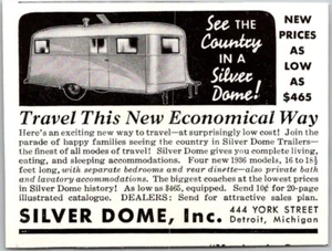 PRINT AD 1936 Silver Dome Travel Home Camper Trailer Economical SMALL 2.5 x 3 - Picture 1 of 3