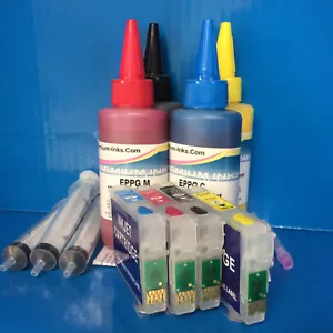 Refillable Cartridges + 400ml PIGMENT Ink Fits Epson WF-2530WF WF 2540WF 2630WF - Picture 1 of 1