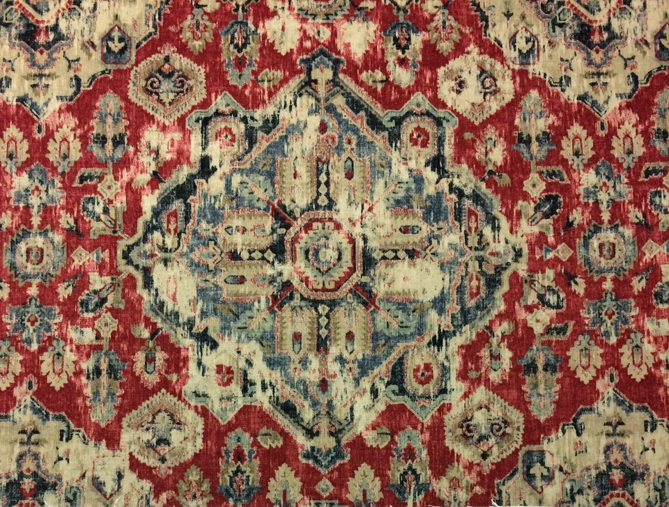 БАЛЛАРД ДИЗАЙНЫ MARLTON КРАСНЫЙ ТЕМНО-СИНИЙ IKAT ЦВЕТОЧНЫЙ ЛЬНЯНОЙ ТКАНИ НА ДВОРЕ 56 «W - Изображение 1 из 4