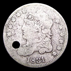 1831 Capped Bust Half Dime Silver ---- Nice Details Holed Coin ---- #002D - Picture 1 of 2