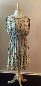Baraschi Green Blue Floral Pleated Boho Peasant Sheath Dress Size M - Picture 1 of 3