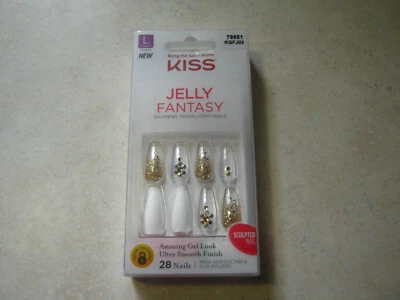 1 KISS JELLY FANTASY KGFJ03 28 LONG NAILS White Gold Glitter Clear 79951 WEDDING - Image 1 of 4