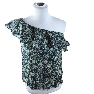 ISABEL MARANT ÉTOILE THOM SZ36/4 Ruffle Linen Print One Shoulder Top #1670 - Image 1 of 4
