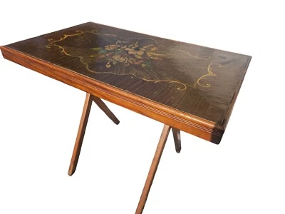 MCM Sturdy 1950s Folding Card Game Table TV Tray Solid Wood Frame  - Image 1 of 4