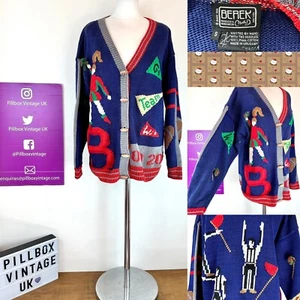 Vintage Berek Marta D American Football Cheerleaders Cardigan Size Small - Picture 1 of 12