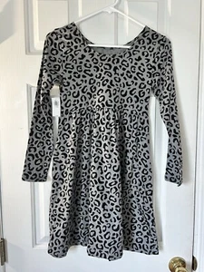 Old Navy Cheetah Print Grey Black Girls Size 10/12 Dress Long Sleeve - Picture 1 of 5