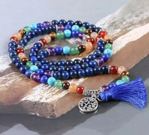 Tibetisches Mala 7 Chakren Multirang Armband aus Lapislazuli und Natursteinen - Bild 1 von 8
