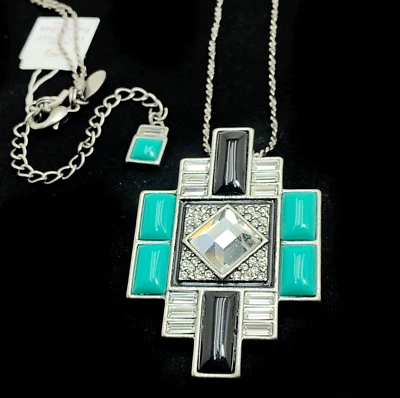 Collar Lia Sophia NOVELA Art Deco Look Colgante Turquesa Negro Estrás Nuevo con Etiquetas Foto 1 de 4