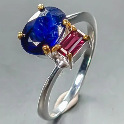 Jewelry ring Blue Sapphire Ring 925 Sterling Silver Size 6.5 /R446222 - Image 1 of 4