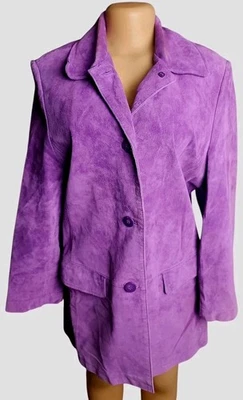 Vtg 90s Bernardo Suede Leather Purple Jacket Women L Boho-Chic Classic Preppy  - Image 1 of 4