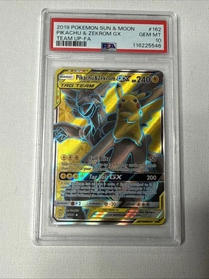 Pokemon PSA 10 Pikachu & Zekrom GX 162/181 Sun & Moon Team Up Full Art Rare Mint - Image 1 of 2