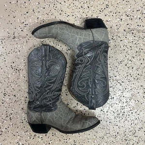 Vintage Justin Cowboy Boots Elephant Print Gray USA Made Mens Size 8.5 D - Picture 1 of 13