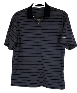Nike Golf Fit Dry Short Sleeve Polo Golf Shirt Black White Stripe Mens L - Picture 1 of 9