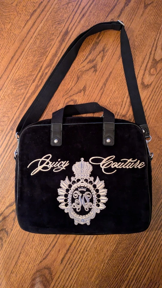 NWT Vintage Juicy Couture Crown Laptop Computer Bag Black Velour Velvet - Image 1 of 4