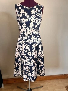 Stunning Designer Jasper Conran Floral Summer Dress Size 12 Navy And White - Picture 1 of 9