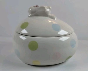 Easter Polka Dot Candy Dish With Bunny Handle By Fresh Decor - Picture 1 of 14
