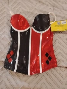 Harley Quinn rosso/nero paillettes camicetta sottobosso paillettes corsetto taglia small nuovo con etichette - Foto 1 di 7
