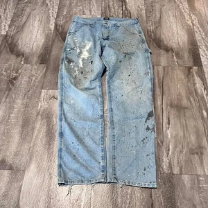 Vintage Lee Thrashed Painter Carpenter Blue Jeans Disressed Mens Size 33 x 32 - Picture 1 of 5