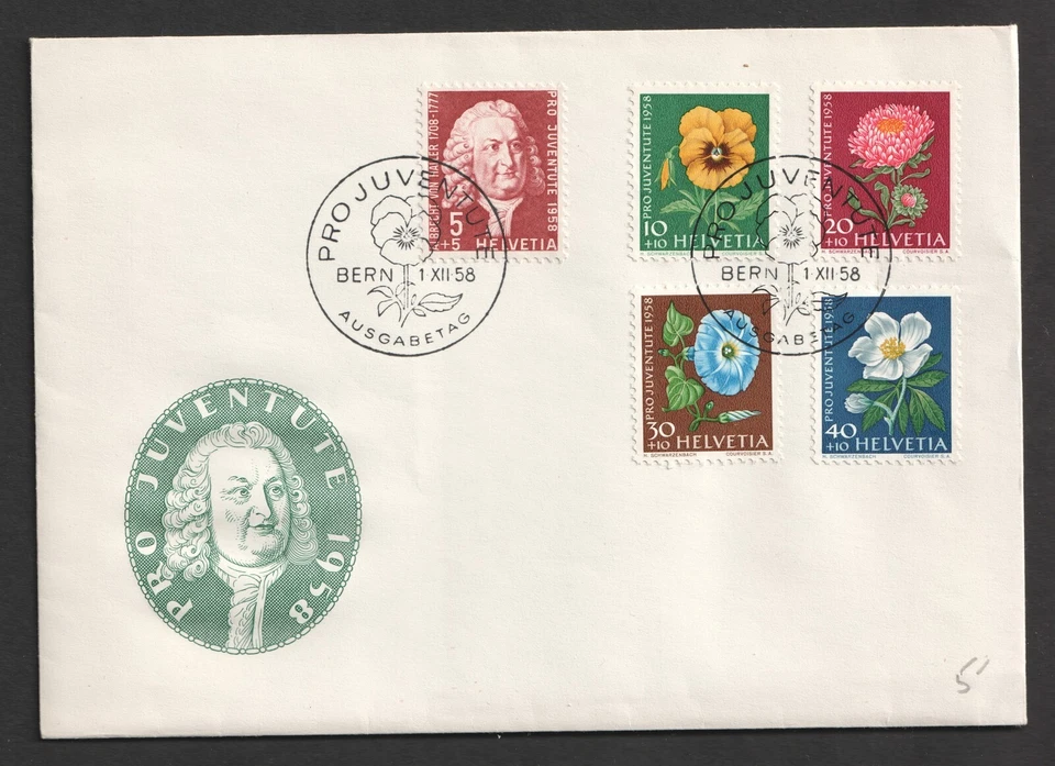 1958 Switzerland Wild Flowers. Pro Juventute FDC. Bern First Day Cover - Image 1 of 1