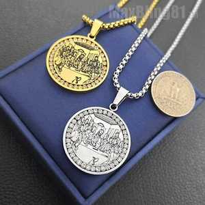 Edelstahl Letztes Abendmahl Jesus CZ religiöser Anhänger & 24" Rolo Kette Halskette - Bild 1 von 10