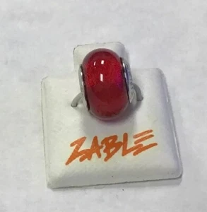 New Zable Bead Cherry Red & .925 1/2”wide 1/4” hole Murano Italian Blown Glass - Picture 1 of 6