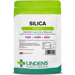 Lindens Silica 250mg Capsules 1/day w Selenium & Biotin for Hair Skin Nails - Picture 1 of 5