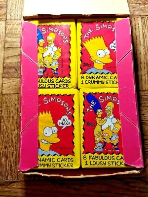 THE SIMPSONS SEALED PACK OF TRADING CARDS SERIES 1 TOPPS "8 CARDS + 1 STICKER"  - Image 1 of 4