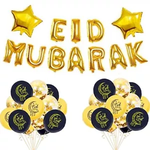 Eid Mubarak Folie Ballon Banner Party Dekor Set Folie und Latex Ballons Gold - Bild 1 von 26