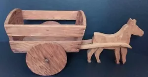 Carro de madera tallado a mano caballo burro decoración primitivo casa granja núcleo - Imagen 1 de 6
