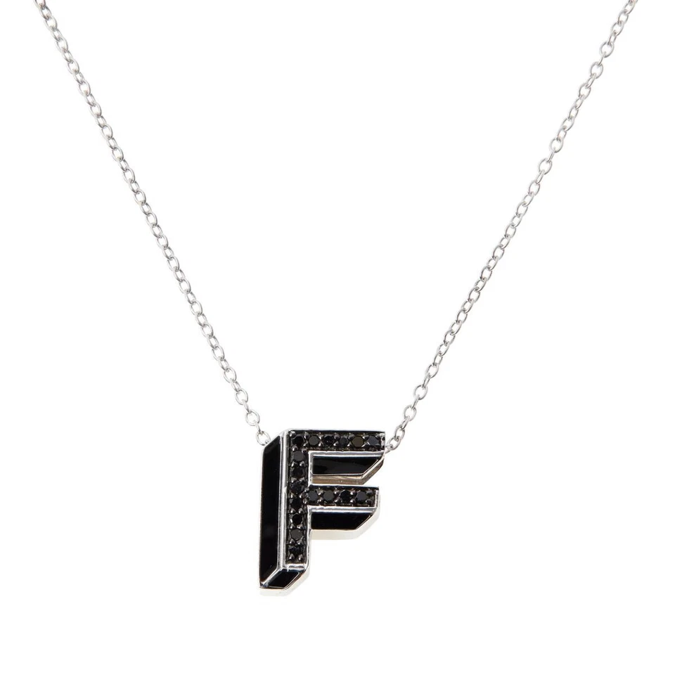 Colar pingente inicial de diamante negro real "F" em prata esterlina 1/4 ctw - Imagem 1 de 1