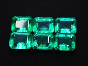 7 - 9 Ct Each Natural Zambian Green Emerald Cut 6 Pcs Certified Gemstone - Picture 1 of 3