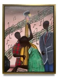 Arte de Nueva York - Pintura al óleo original de banda de música sobre lienzo 12x16 enmarcado - Imagen 1 de 6