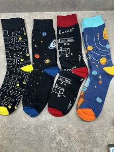 Science Math Socks Set Of Four Planets PAC Man Space New - Picture 1 of 2