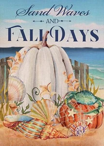 12x18'' Sand Waves Fall Garden Flag Double Sided Beach Pumpkin Coastal Decor - Picture 1 of 6