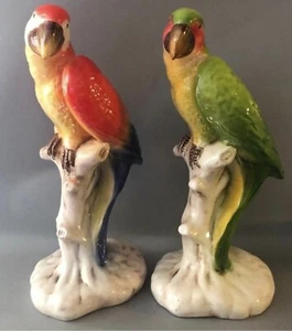 2 PARROTS Large Made In Italy Ceramic Statue Figurine 18”H Stunning Bella Europa - Picture 1 of 8