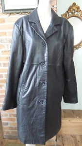 Leather Jacket Long Black buttery Soft Button Front By Jones New York SZ L - Bild 1 von 12